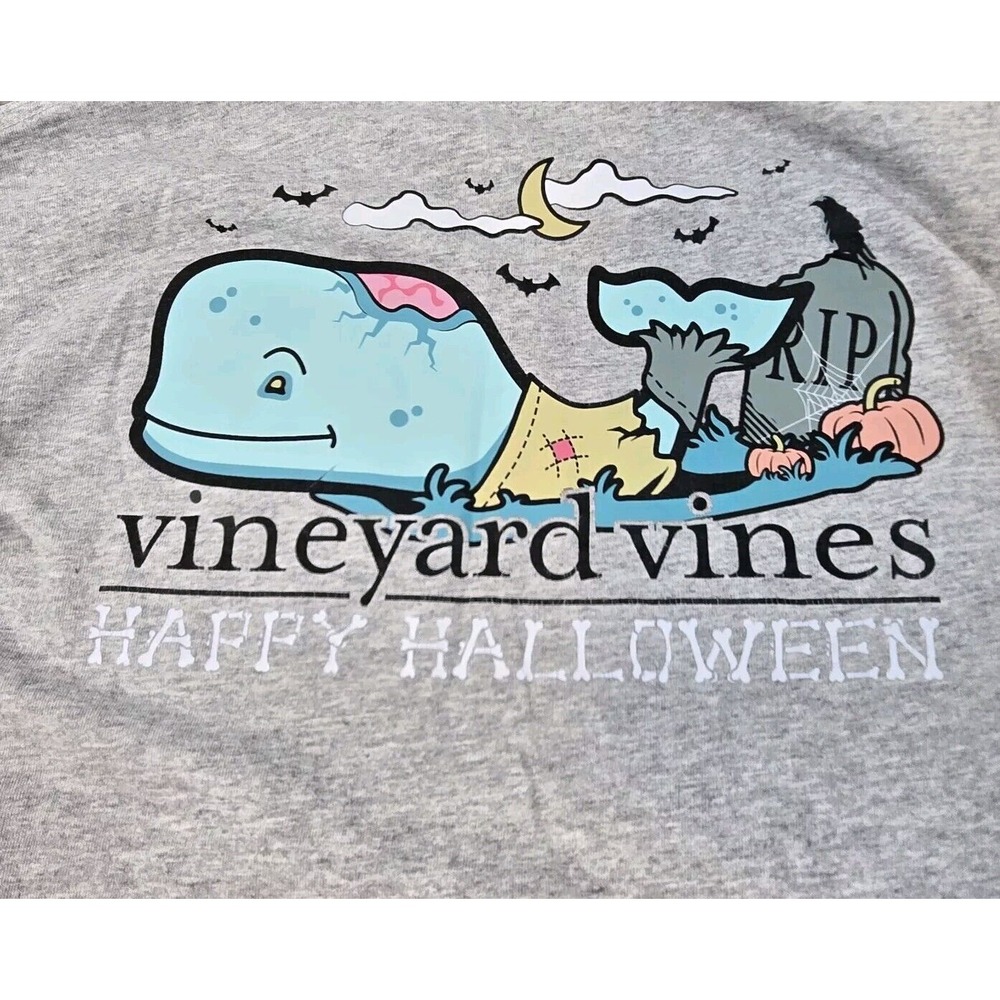 Vineyard Vines Long Sleeve Sz Youth M 12/14 Gray Zombie Whale Happy‎ Halloween